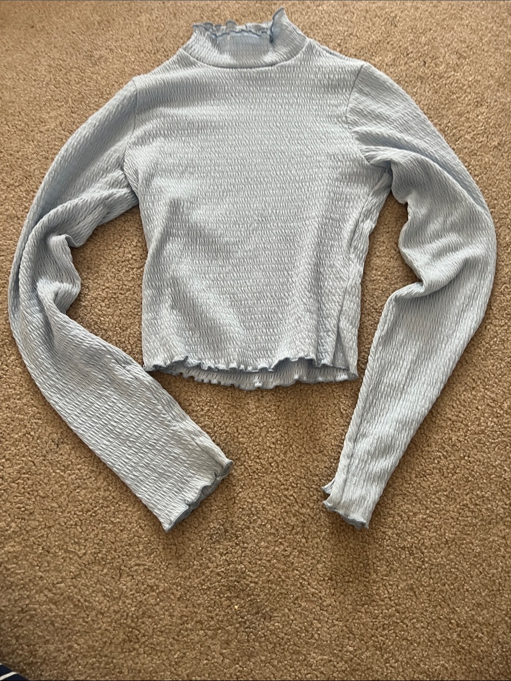 Altar'd State Light Blue Smocked Mock Neck Long Sleeve Top